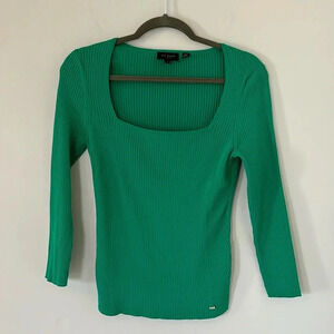Ted Baker London Ribbed Square Neck Green Thin Sweater - Size 2/S